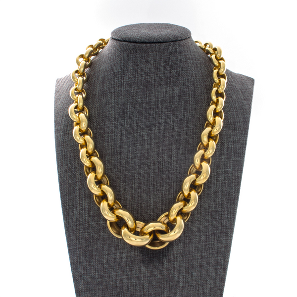 14k Yellow Gold Tapered Circle Link Necklace