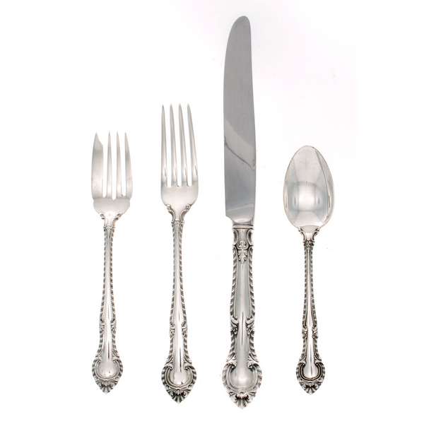 English Gadroon Sterling 4 Piece Place Size Setting with French Blade Knife