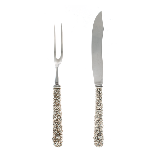Repousse Sterling Silver 2 Piece Carving Set